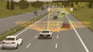 Autonomous vehicle simulator detecting nearby cars in a virtual road environment